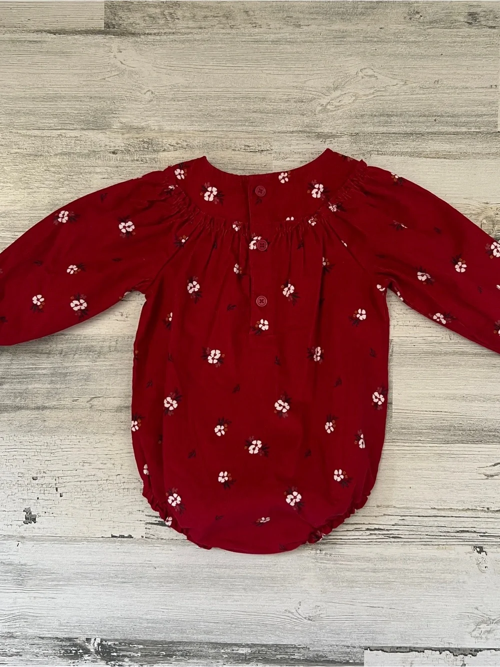 Carter’s Floral Corduroy Bubble Romper Cranberry Red Baby Girl 9M